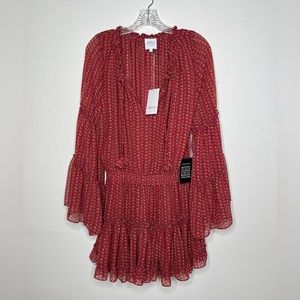 Misa Los Angeles Leeva Floral Ruffle Tiered Sheer Print Dress, L